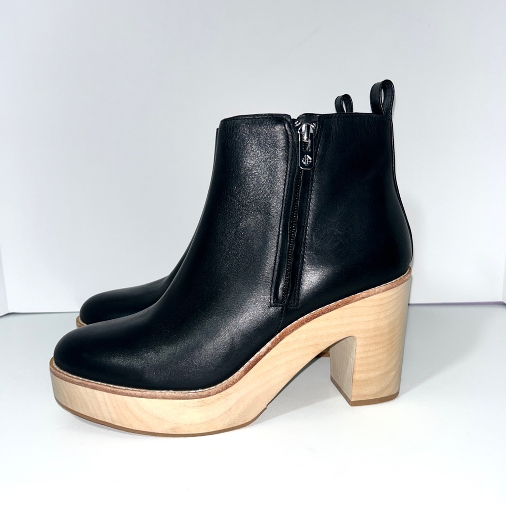 NEW Antonio Melani Ollive Black Leather‎ Side Zip Clog Chunky Platform Boots 10M